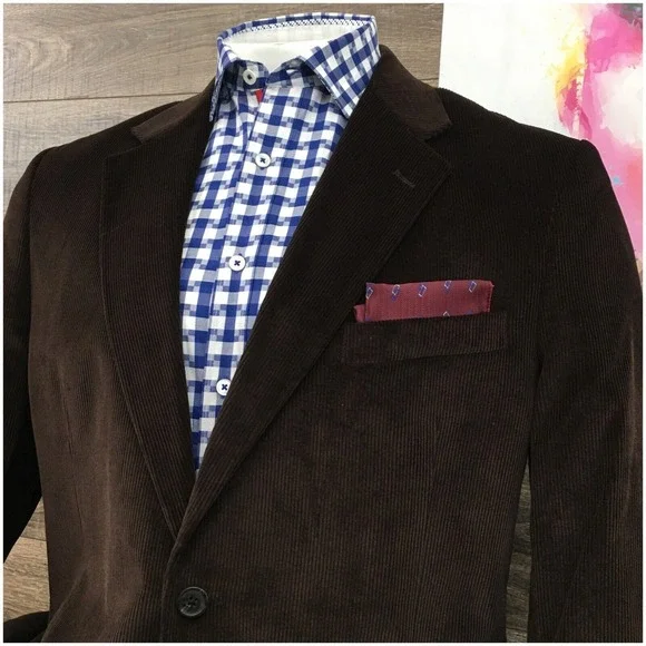 CLUB‎ ROOM Mens Corduroy Blazer Sport Coat Casual Jacket Size 44S Classic Suit